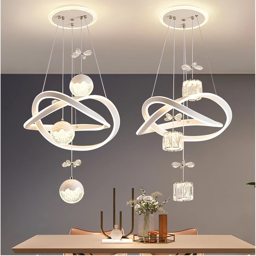 Modern LED Chandeliers 3-Color Dimmable Pendant Light for Kitchen Island, Dining Room, Living Room, Contemporary Hanging Ceiling Light, Adjustable Height