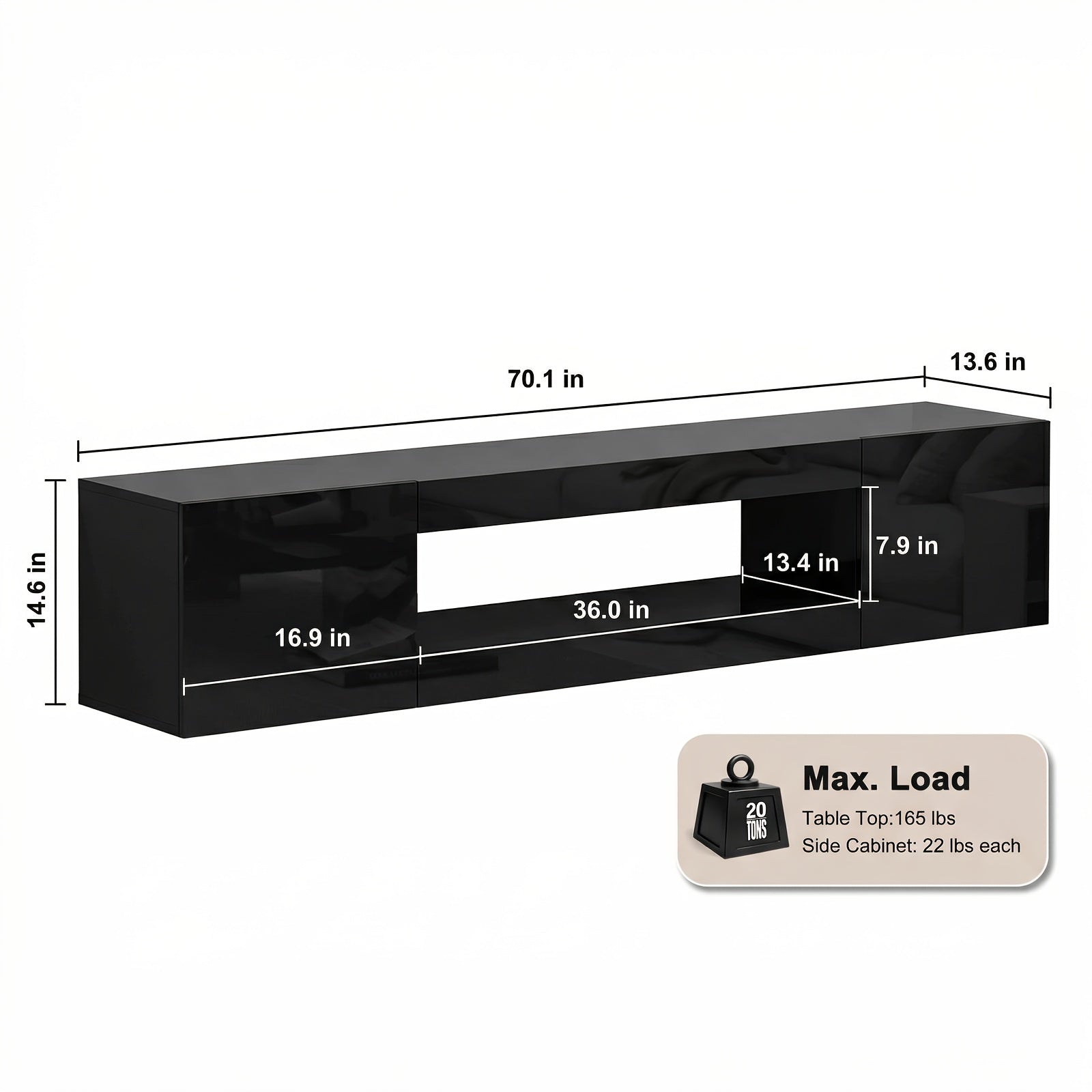 70 Inch Floating TV Shelf for Tvs Up to 75 Inch, Floating TV Stand with Storage Under TV for Living Room, TV Console Cabinet Wall Mounted, for Living Room, Black
