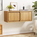 Modern Floating TV Stand, Accent Nightstands Wall Mounted Bedside Table Handless Storage Cabinet with Sliding Doors for Living Room Bedroom, Natural Oak