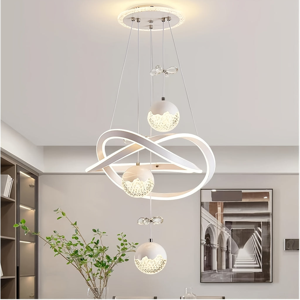 Modern LED Chandeliers 3-Color Dimmable Pendant Light for Kitchen Island, Dining Room, Living Room, Contemporary Hanging Ceiling Light, Adjustable Height