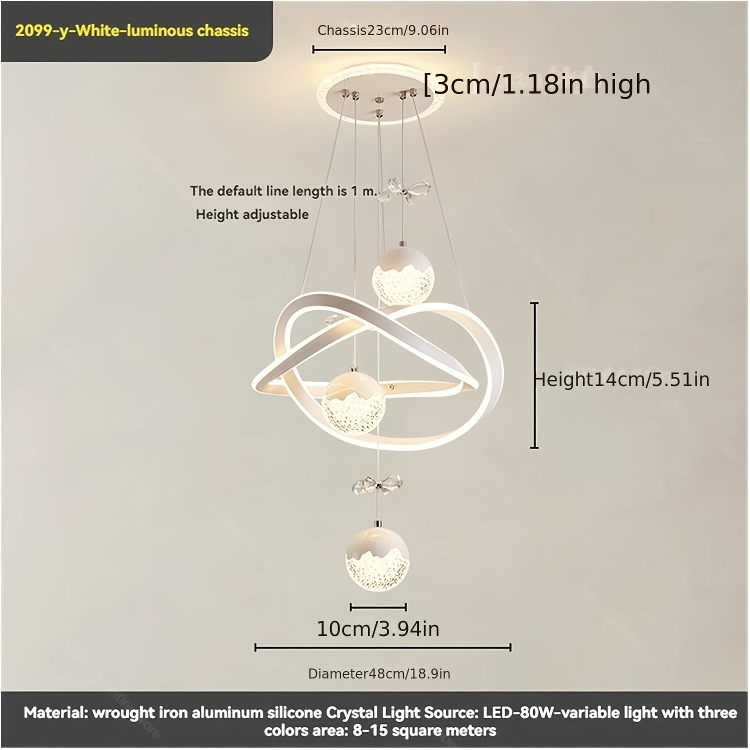 Modern LED Chandeliers 3-Color Dimmable Pendant Light for Kitchen Island, Dining Room, Living Room, Contemporary Hanging Ceiling Light, Adjustable Height